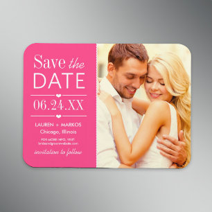 Hot Pink Split Panel Photo Save the Date Magnet