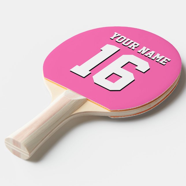 Hot Pink Sporty Team Jersey Ping Pong Paddle (Front Angle)