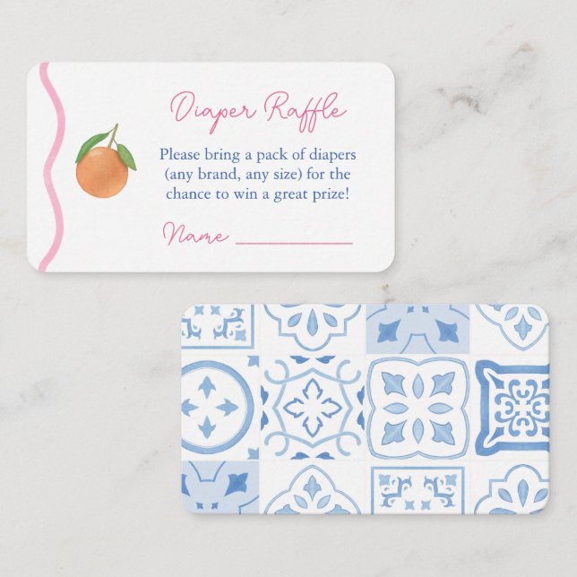 Hot Pink Squiggle Citrus Baby Shower Diaper Raffle Enclosure Card (Front/Back)