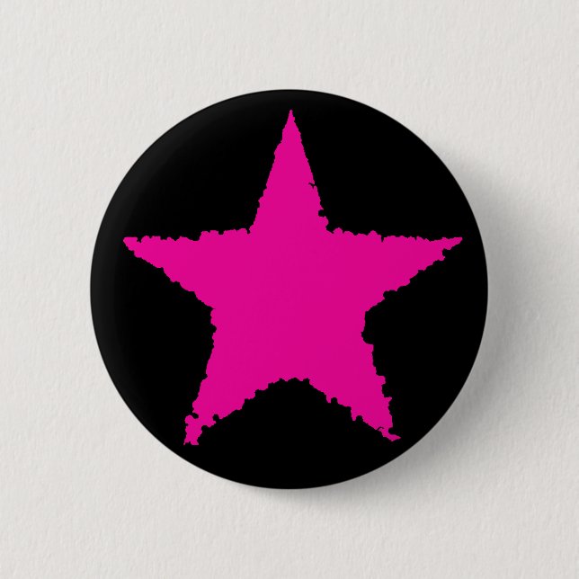 Hot pink star 2 inch round button (Front)