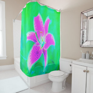 Hot Pink Stargazer Lily on Turquoise and Green