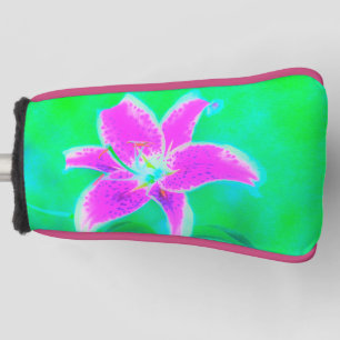 Hot Pink Stargazer Lily on Turquoise and Green Golf Head Cover