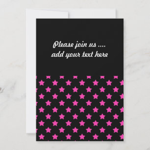 Hot Pink Stars on Black Background Pattern Invitation