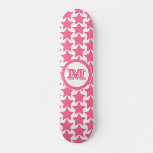 Hot Pink Stars Pattern & Monogram   Girls' Skateboard