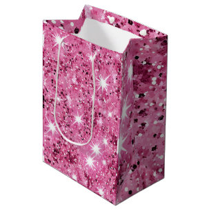 Hot Pink Stars Sequin Glitter Medium Gift Bag
