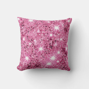  Hot Pink Stars Sequin Glitter  Throw Pillow