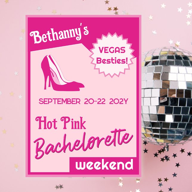 Hot Pink Stiletto Heels Bachelorette Invitation (Hot Pink Bach weekend party. Pack your stilettos!)