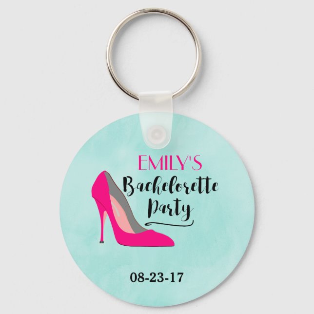 Hot Pink Stiletto High Heel Bachelorette Party Keychain (Front)