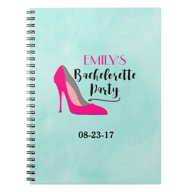 Hot Pink Stiletto High Heel Bachelorette Party Notebook (Front)