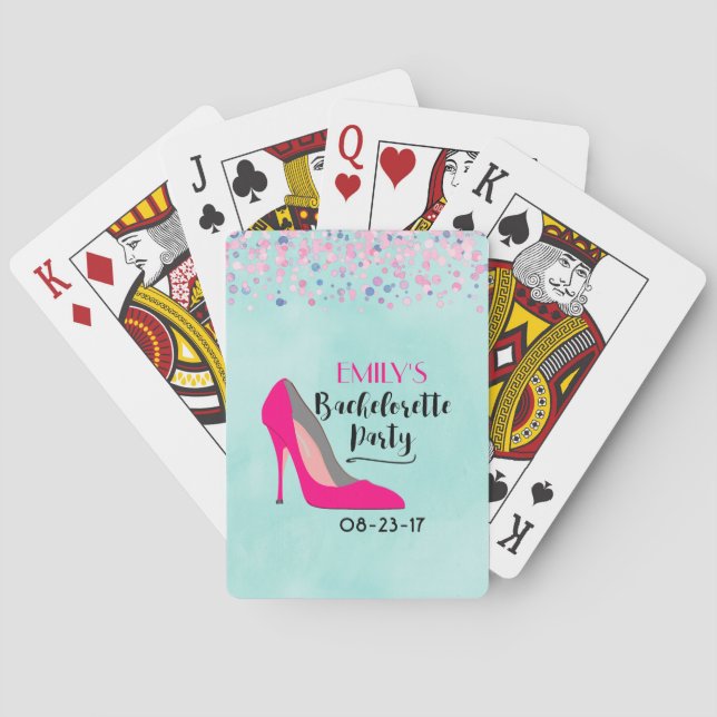Hot Pink Stiletto High Heel Bachelorette Party Playing Cards (Back)