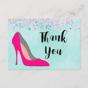 Hot Pink Stiletto Shoe and Pink Confetti Thank You Card