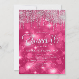 Hot Pink String Lights Sparkle Sweet 16 Invitation