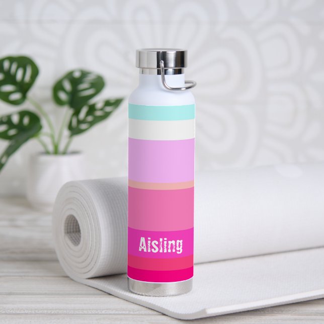 Hot Pink Stripes Custom Water Bottle (Yoga (Rotated))