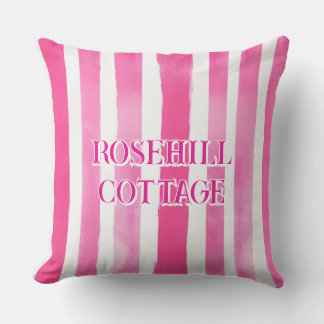 Hot Pink Stripes Editable Text Outdoor Pillow
