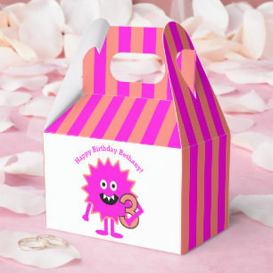 Hot Pink Stripes Little Monster Girl 3rd Birthday Favor Box