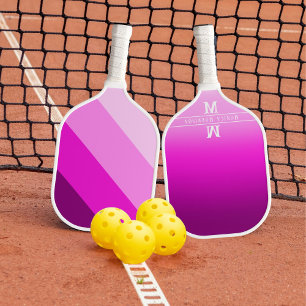 Hot Pink Stripes Monogram Initials Pickleball Paddle