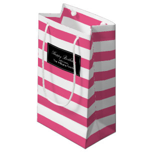 Hot Pink Stripes Pattern Personalized Small Gift Bag