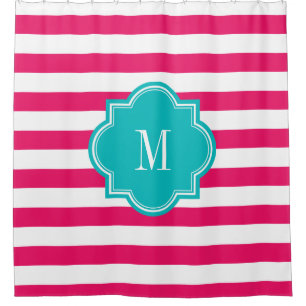Hot Pink Stripes with Teal Monogram