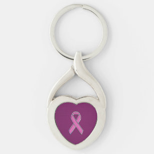 Hot Pink Style Ribbon Awareness Carbon Fibre Keychain