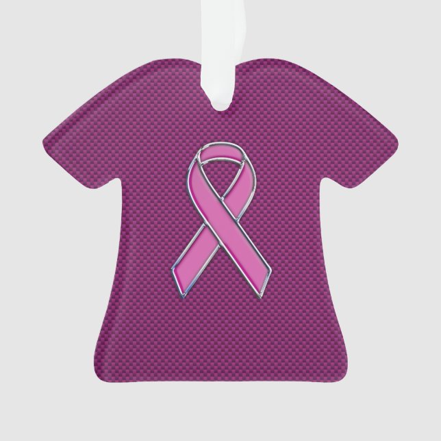 Hot Pink Style Ribbon Awareness Carbon Fibre Ornament (Front)