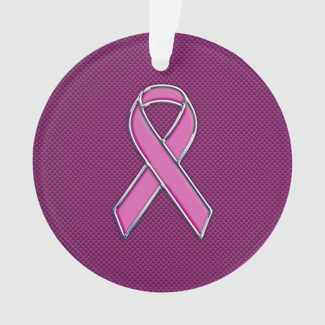Hot Pink Style Ribbon Awareness Carbon Fibre Ornament (Front)