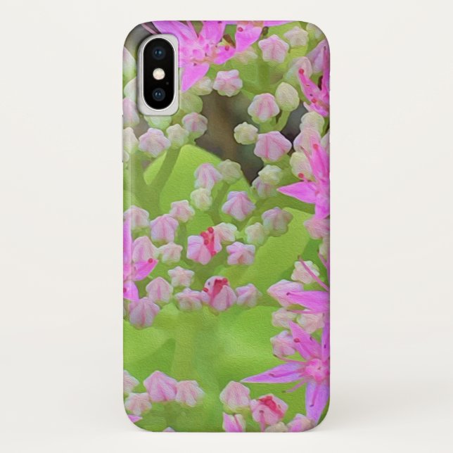 Hot Pink Succulent Sedum with Fleshy Green Leaves Case-Mate iPhone Case (Back)
