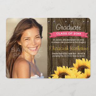 Hot Pink Sunflower Graduation Announcement