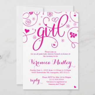 Hot Pink Super Girly Baby Shower Invitation