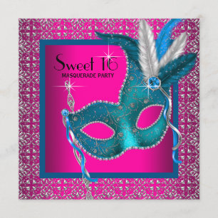 Hot Pink Sweet 16 Masquerade Party Invitation