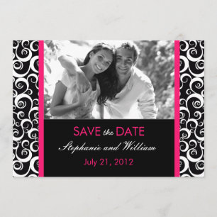 Hot Pink Swirl Photo Save the Date