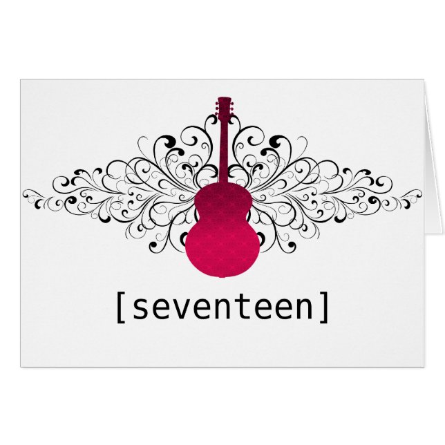 Hot Pink Swirls Guitar Table Number Card (Front Horizontal)