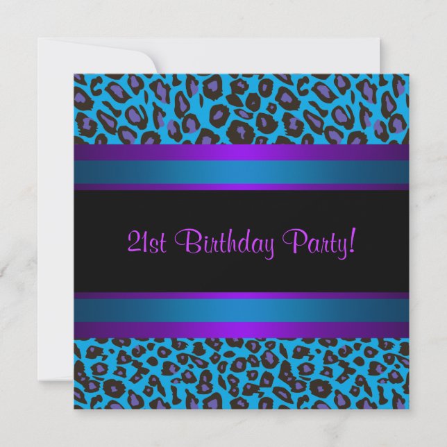Hot Pink Teal Blue Purple Leopard  21st Birthday Invitation (Front)