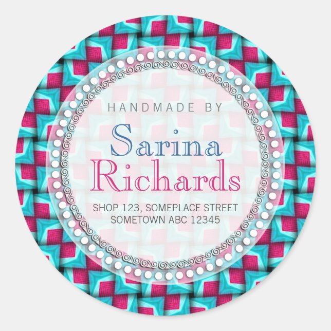 Hot Pink Teal Cool Pattern Handmade by Sticker (Front)