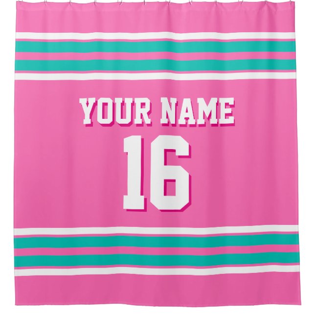 Hot Pink Teal White Stripes Sports Jersey (Front)