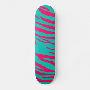 Hot Pink Teal Zebra Print Animal Comp Skateboard