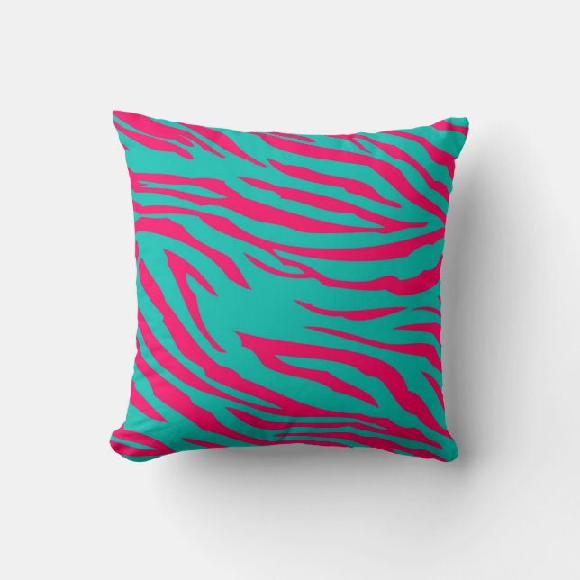 Hot Pink Teal Zebra Print Couch Throw Pillow (Front)