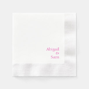 Hot Pink Text Personalized White Coined Wedding Napkin