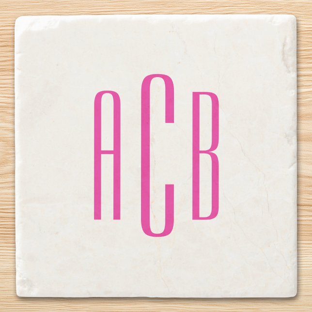 Hot Pink Three Letter Monogram Stone Coaster (Hot Pink Three Letter Monogram Stone Coaster)