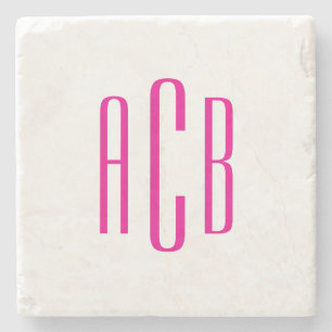 Hot Pink Three Letter Monogram Stone Coaster