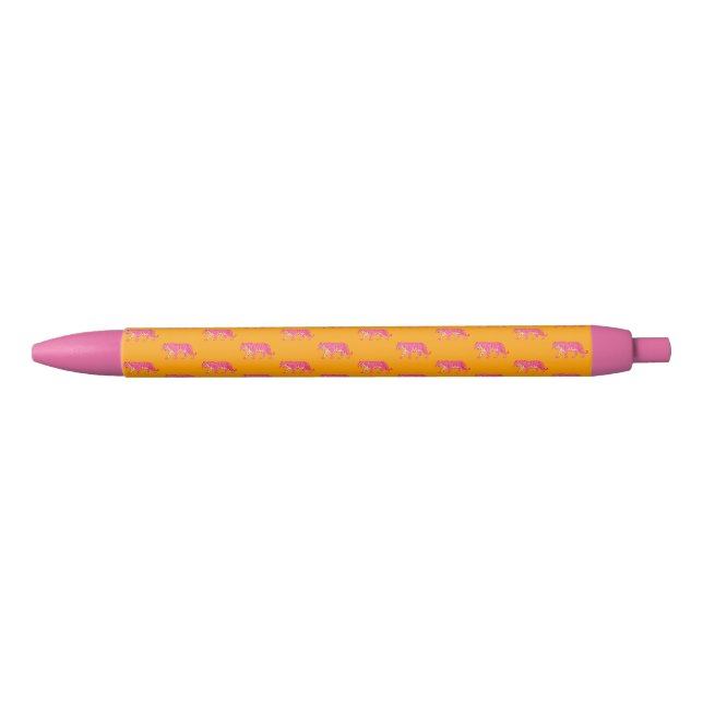 Hot Pink Tiger on Bold Orange Boho Pattern Black Ink Pen (Front)