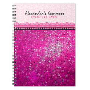 Hot Pink Tones Glitter Texture-Monogram 3 Notebook