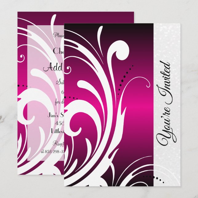 Hot Pink & Trendy Swirls Party Invitation (Front/Back)
