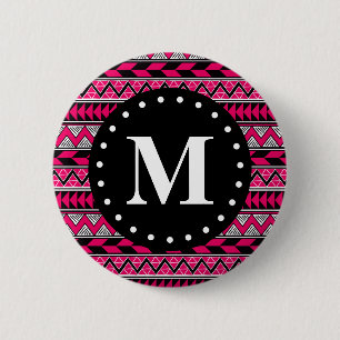 Hot Pink Tribal Chevron Pattern Monogram 2 Inch Round Button