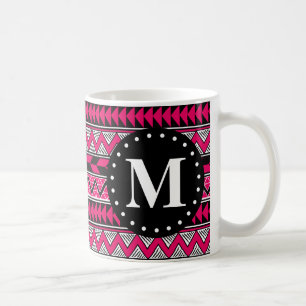 Hot Pink Tribal Chevron Pattern Monogram Coffee Mug
