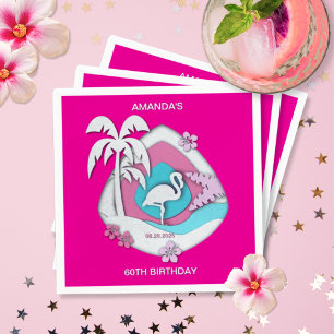 Hot Pink Tropical Flamingo 60th Birthday Party Napkin