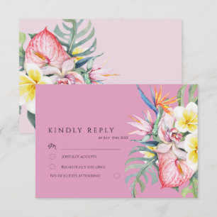 Hot Pink Tropical Floral Botanical Wedding RSVP Card