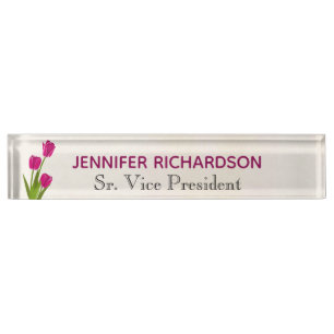 Hot Pink Tulips on Watercolor Nameplate