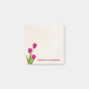 Hot Pink Tulips On Watercolor Personalized Post-it Notes