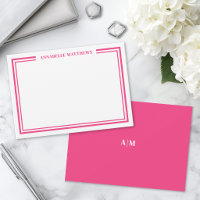 Hot Pink Two Border Minimalist Name Monogram