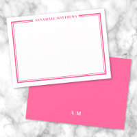 Hot Pink Two Border Minimalist Name Monogram